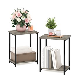 Furinno Simplistic Metal Frame End Table, 2-Pack, French Oak