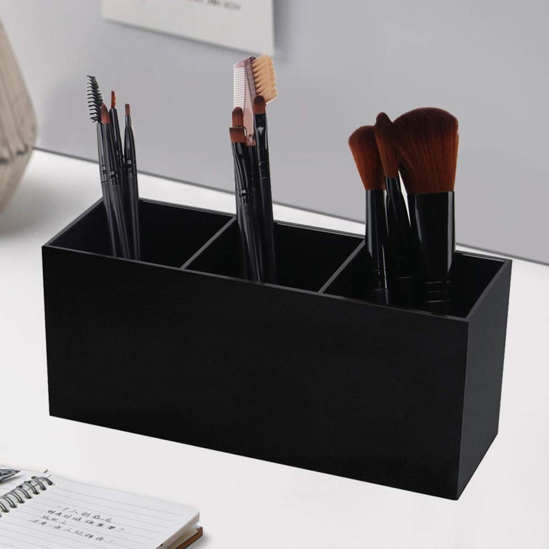 Weiai Black Makeup Brush Holder Organiser, 3 Slot Acrylic Cosmetics