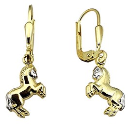 Earrings Horse Gold 585 Children's Earrings 14 Carat Yellow Gold Horses, Yellow Gold