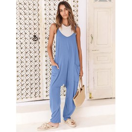 ANRABESS Overol casual suelto sin mangas para mujer, con tirantes delgados, cuello en V, pantalones largos con bolsillos, Azul-cielo, L