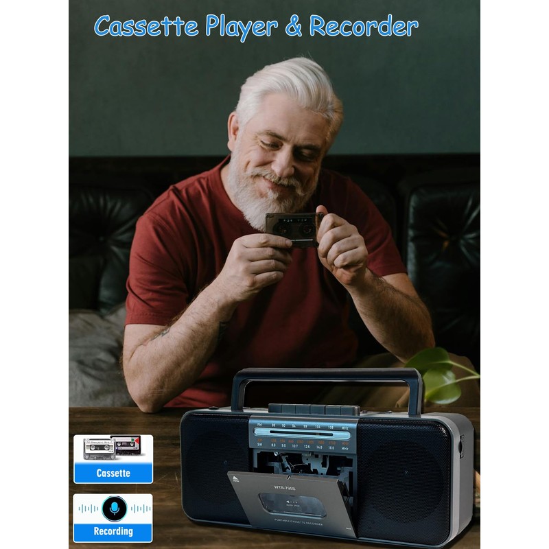 Portable Cassette Tape Player Recorder,AM/FM/SW Radio with Bluetooth,USB/SD, Big 10W