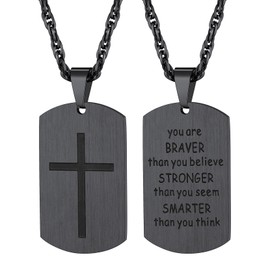Richsteel Inspirational Gifts for Men Black Cross Pendant Christian Necklace Mens Dog Tags Military Necklaces