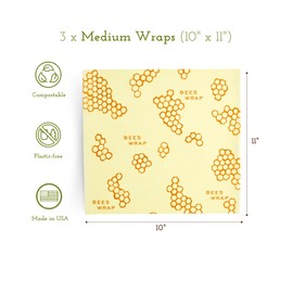 Bee's Wrap Food Wrap, Beige, 9.8 x 11.0 inches (25 x 28 cm), Set of 3