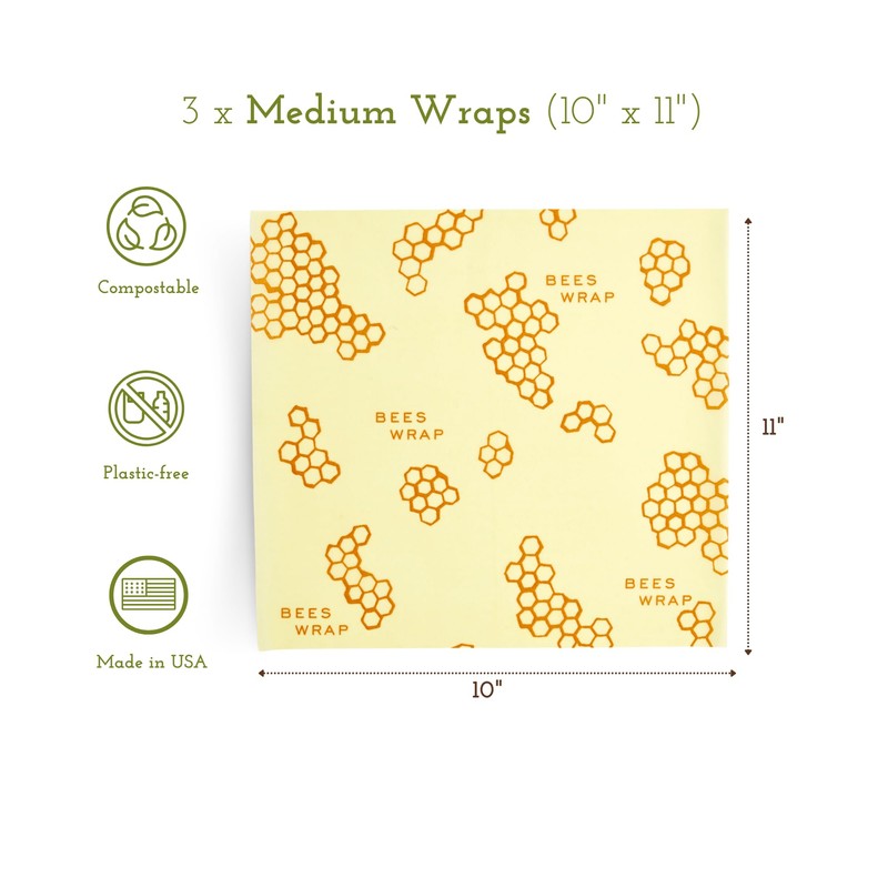 Bee's Wrap Food Wrap, Beige, 9.8 x 11.0 inches (25