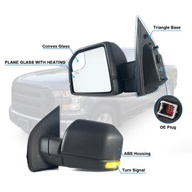 Lqito Left Driver Side Door Mirror with Blind Spot Glass Assembly Fits 2015-2020 Ford F150 With Turn Signal Light Power Heated (6Pins) Replaces: FL3Z17683CB