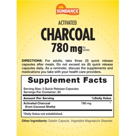 Sundance Activated Charcoal 780mg | 60 Quick Release Capsules | Traditional Absorbent Supplement | Non-GMO and Gluten Free Supplement