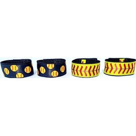 Fastpitch Softball sleeve scrunchies combo pack black (2) and yellow with red stitching (2) 2 pairs (4 pieces), softball sleeve holders from the ORIGINAL USA inventor. Over 8 million sold.