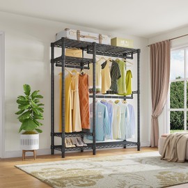 VIPEK V2 Heavy Duty Clothes Rack, Portable Metal Clothing Racks with 4 Tiers Adjustable Wire Shelving & 3 Hanging Rods, Freestanding Wardrobe Portable Closet Rack, Max Load 700LBS, Black