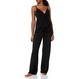 Natori Women's Feathers Essentials Cami Pj Length 24"/ Inseam 30", Black, Small