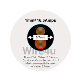 Automotive Round Twin 2 Core Cable 12V/24V Thin Wall Wire for Auto Boat 16.5A, 1mm² (20M Coil)