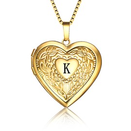GOKING Letter K Locket Necklace that Holds Pictures, Gift for Sister Mom Grandma, Heart Initial Alphabet Photo Pendant Necklace