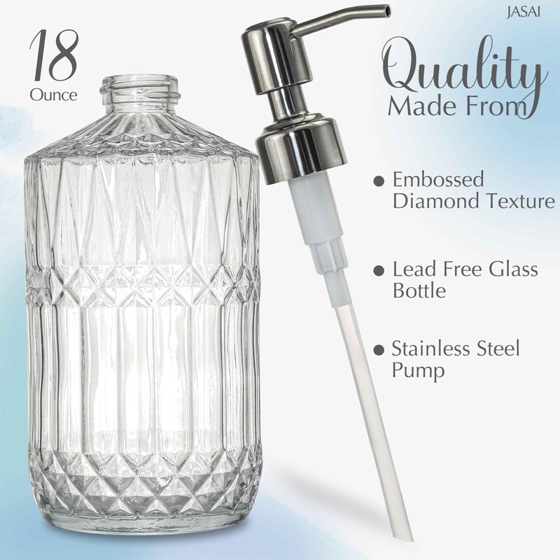 JASAI 18 Oz Embossed Clear Glass Soap Dispenser with Rust