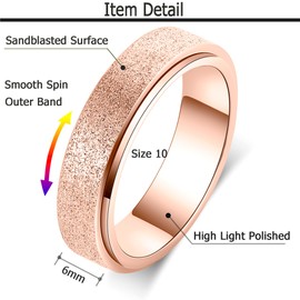 Fidget Ring Women Anxiety Spinner: Fidget Toys Adults Thumb Ring Stainless Steel Spinning Ring Rainbow Gold Black Silver Color (Rose Gold-6mm, 8)