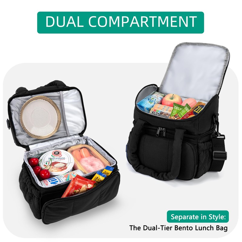 stillithou Double Deck Lunch Bag Insulated Leakproof, Quilted Puffer Lunch