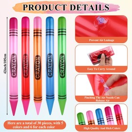 craftshou 30 Pcs 41.34 Inch Inflatable Crayons Tall Large Blow up Crayons Set Jumbo Decor Giant Prop for Birthday Baby Shower Party Favors Home Classroom School Supplies,5 Colors