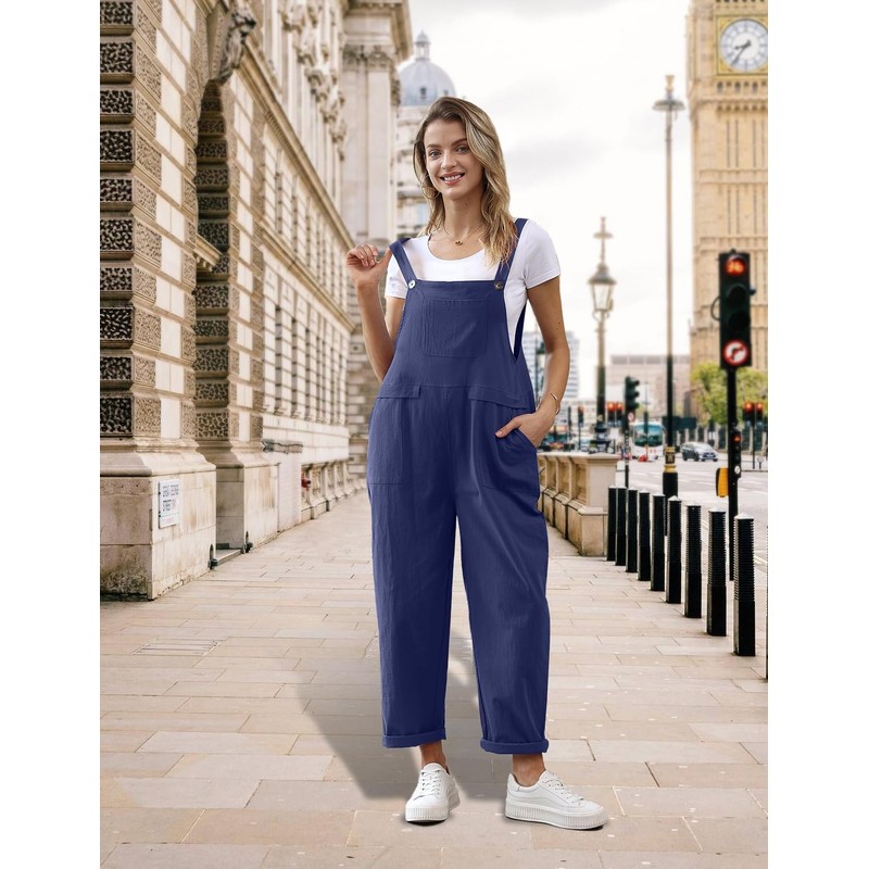 YESNO PV9DE Women's Summer Oversize Bib Trousers, Casual Loose Bib