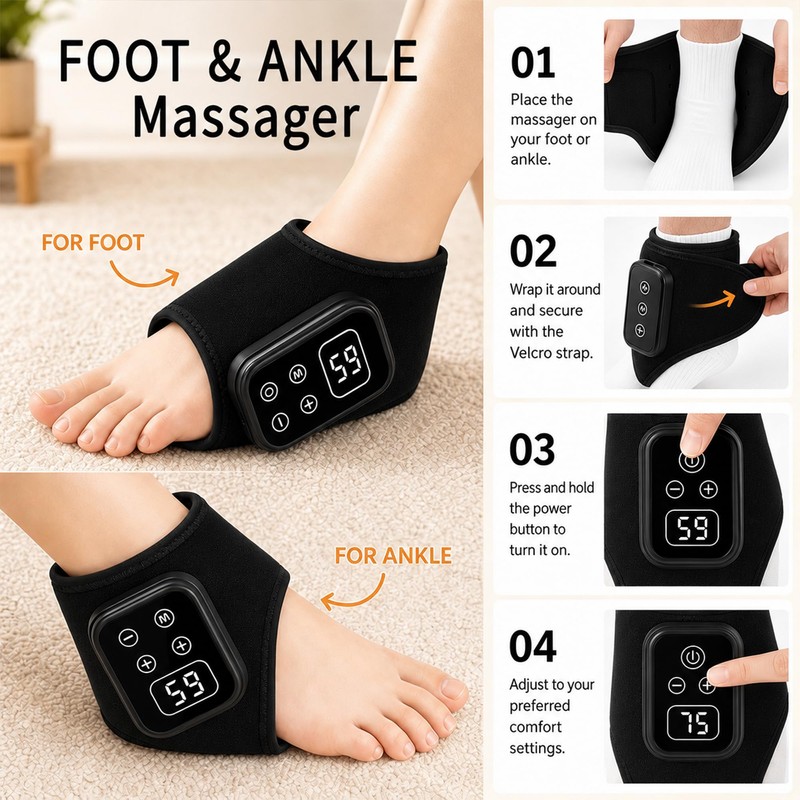 brenzo Wearable Foot & Ankle Massager with Heat & Vibration,Black