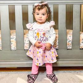 HINTINA Infant Baby Girl My First 1st Easter Outfit Bunny Rabbit Bodysuit Clothes Set 6-12 Months