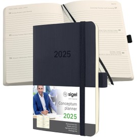 SIGEL C2523 Conceptum Weekly Planner 2025, Approx. A6, Black, softcover, 2 Pages = 1 Week, 176 Pages