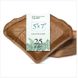 Indochine Art Leaf PLate Made From Seagrape Leaf 5x7 inch | Pack 25 | Premium Disposable Plates | Eco Friendly, Compostable & Biodegradable | Best For Birthday Party, Wedding