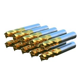 Accusize Industrial Tools 3/8 Inch Dia. H.S.S. Tin Coating End Mills, 3/8 Inch Shk Dia, 3/4 Inch Flt Length, 2-1/2 Inch Oal, 4 Flute, 10 Pcs, 1400-3209x10