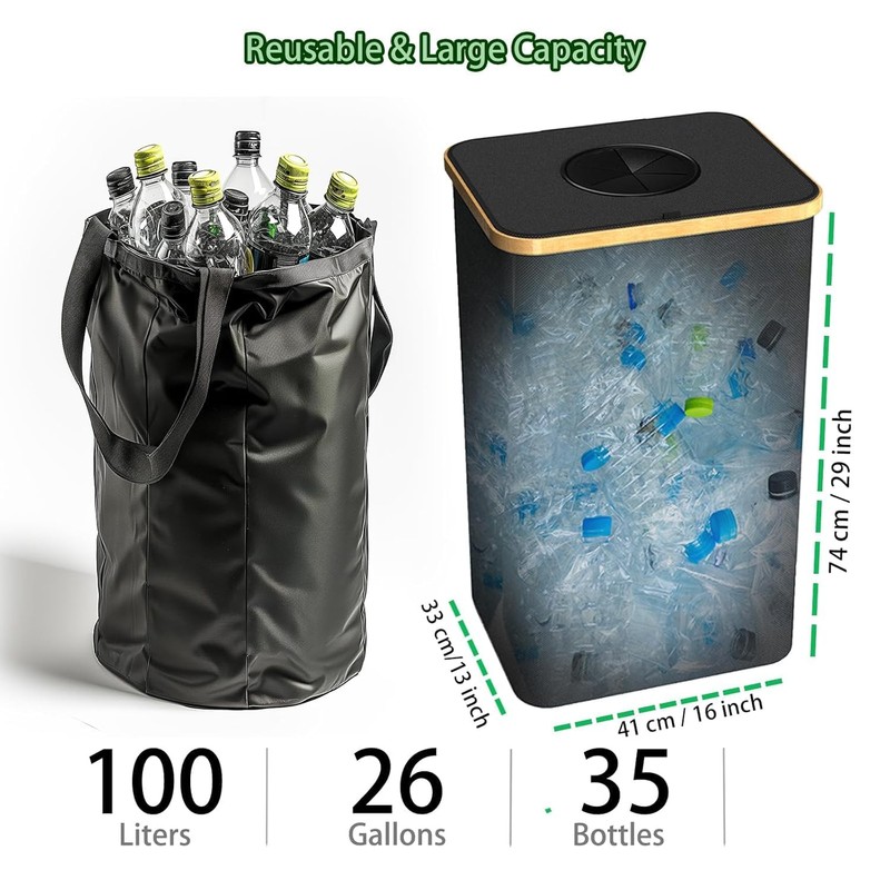 Pakusane Recycling Bin for Kitchen Indoor Home, Large 100L/ 26