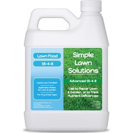 Advanced 16-4-8 Lawn Fertilizer - Liquid Lawn Food Spring & Summer Concentrated Spray - Any Grass Type- Fish and Seaweed Kelp- Balanced NPK - Simple Lawn Solutions (1 Quart)