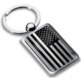 Biomar Labs® KK 272 Metal Keyring with Gift Box Car Key Fob Stainless Steel United States USA Flag Silver, silver