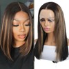TSHELOVE Brown Highlight Lace Front Wig Human Hair Bone Straight