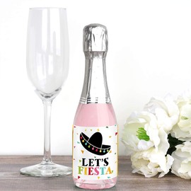 Let's Fiesta - Mini Wine and Champagne Bottle Label Stickers - Mexican Fiesta Favor Gift for Women and Men - Set of 16