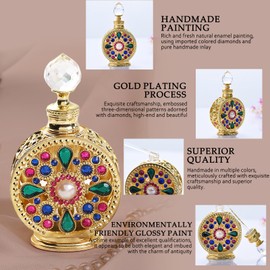 Joyeee Gloden Glass Perfume Bottles, 1 Pack 15ml Small Vintage Electroplating Decorative Fragrance Empty Bottle Empty Refillable, Inlaid Jewelry Decoration Refillable Bottle