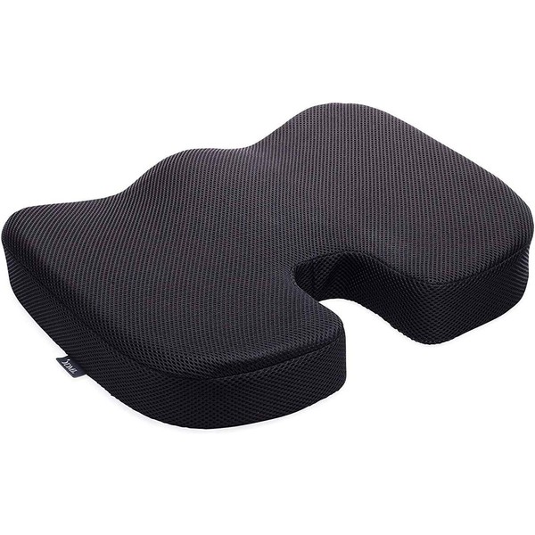 DMI Seat Cushion for Coccyx, Sciatica and Tailbone Pain to be Used on Dining Room Chairs, Desk Chairs, in Cars or on Wheelchairs, Memory Foam, Black ,Contoured