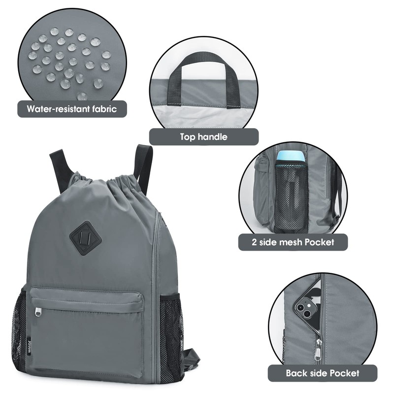 WANDF Drawstring Backpack Sports Bag with Shoe Compartment Water Resistant