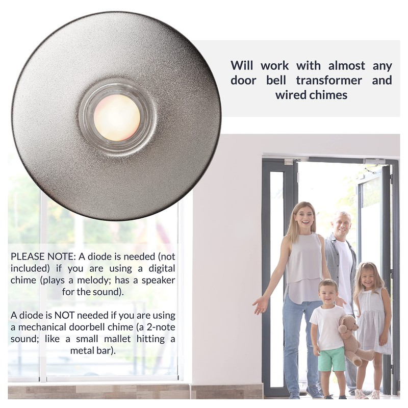Newhouse Hardware SN5WL Lighted Doorbell Button, 1-Pack, Satin Nickel
