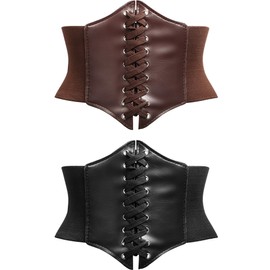 SATINIOR 2 Pieces Steampunk Corset Belt Retro Wide Corset Belt Elastic Belt Tied, black, brown