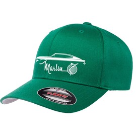 1965 1966 AMC Marlin Outline Design Flexfit 6277 Athletic Baseball Fitted Hat Cap Pepper Green S/M