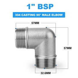 ERGAOBOY 2 Pieces 304 Stainless Steel 90 Degree Elbow with Male Thread, 1" BSP Male Thread Pipe Fitting