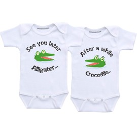 Daiichiban Designs Alligator crocodile twin baby boy and girl matching outfit bodysuits (newborn)
