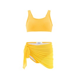 Arshiner Girls Bikini Set 3-Piece Summer Kids Swimsuits Beach Swimming Costumes Surfer Tankini with Skirt Bathing Swimwear Suit for Girls 6-7 Years Yellow