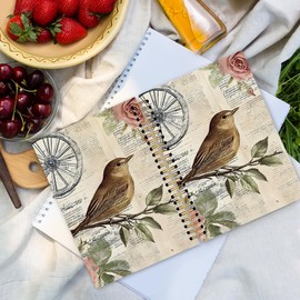 dvhdajed Vintage Bird Spiral Notebook, Retro Rose Floral Bird Journaling Notebooks, Birds Lover Gifts Spiral Journal for Women, Birds Office School Supplies Gifts, 5.5x8.3In