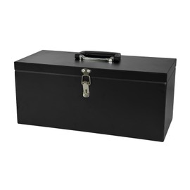 Peastorm Small Steel Metal Tool Box, Lockable Storage Box for Storing Valuable Items, Office Documents, Garage Tools (16" Black)
