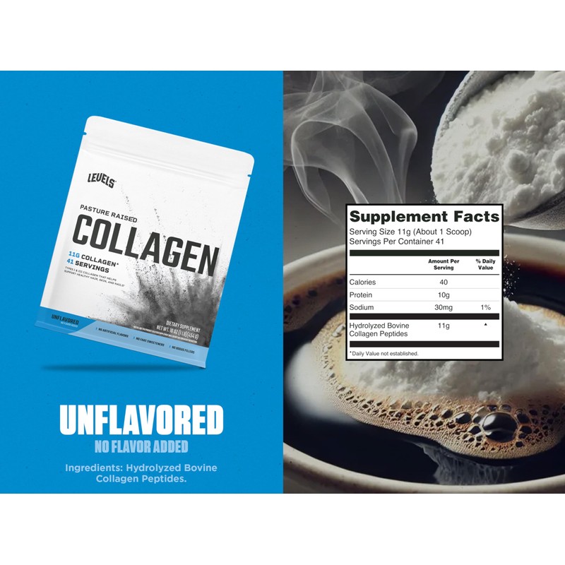 Levels Collagen Peptides, No Artificial Ingredients, 11G of Collagen, Unflavored,