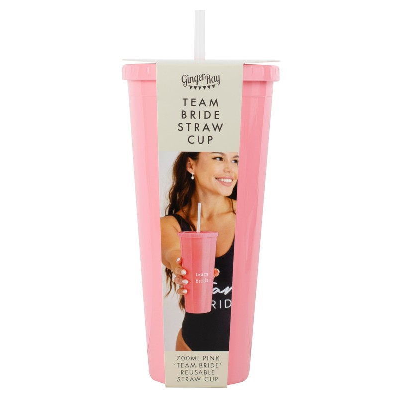 Ginger Ray Pink Team Bride Reusable Drinking Cup with Lid