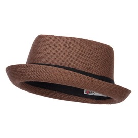 Big Size Solid Upbrim Pork Pie Fedora - Brown OSFM