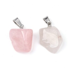Fashewelry 24Pcs Natural Irregular Rose Quartz Pendants Healing Crystal Chakra Nugget Tumbled Gemstone Charms 15-35x10-20mm for Jewerlry Craft Making
