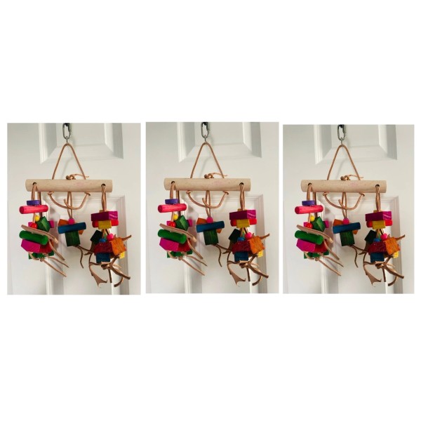 Birdzilla 3-PACK Bird Chewing Toys 12 inch Hanging Wood Blocks