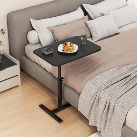 Adjustable Height C Shaped Side Table,360°Swivel Overbed Table,Top Tilting Laptop Stand Table with Hidden Wheels,Mobile Couch End Tables that Slide under,Rolling TV Coffee Table for Sofa/Bed(black)