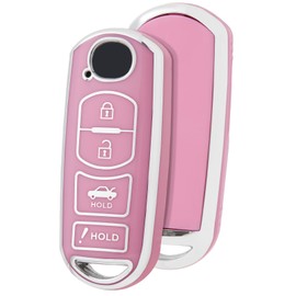 ELOHEI for Mazda Key Fob Cover Case, Compatible with Mazda 3 6 8 Miata MX5 CX3 CX4 CX5 CX7 CX9 Premium Soft TPU 360 Degree Full Protection Key Shell(Silver-Edged Pink)