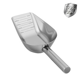 Dog-Cat Food Scoop 1 Cup – Thickened 304 Stainless Steel Pet Food Scoop with Long Handle, Precision Scale, Easy to Clean, Suitable for Wet Dry Food
