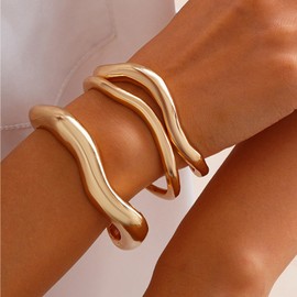 Gold Bangles for Women Non Tarnish Chunky Cuff Bracelets Silver Cuff Bangle Bracelet for Women Gifts for Christmas Stocking Stuffers